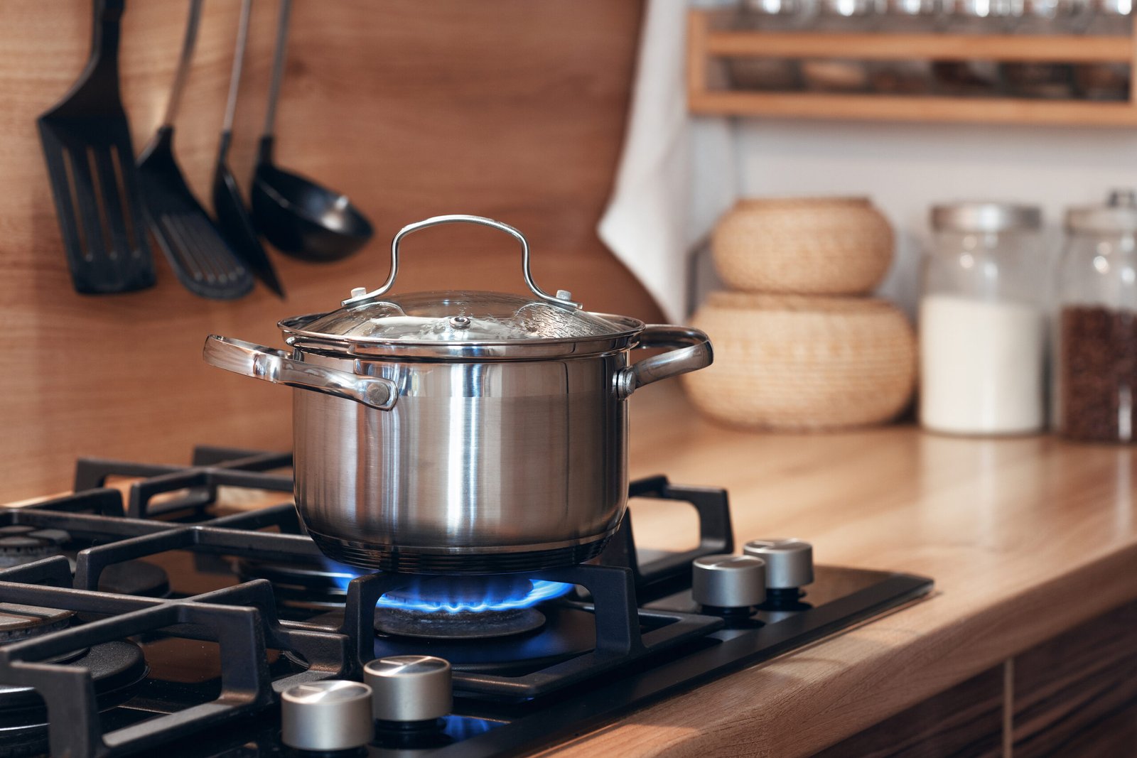 Stainless Pan On The Hob, Cooking On A Gas Stove, The Cost Of Ga