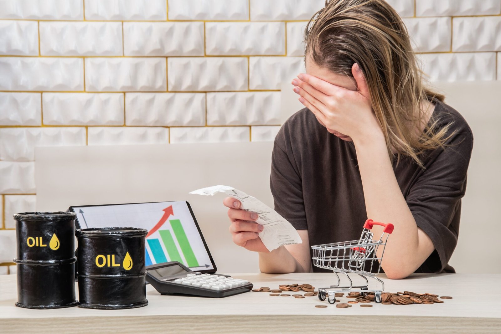 A,Stressed,Woman,Checks,Her,Receipt,After,Fuel,Prices,Increased,